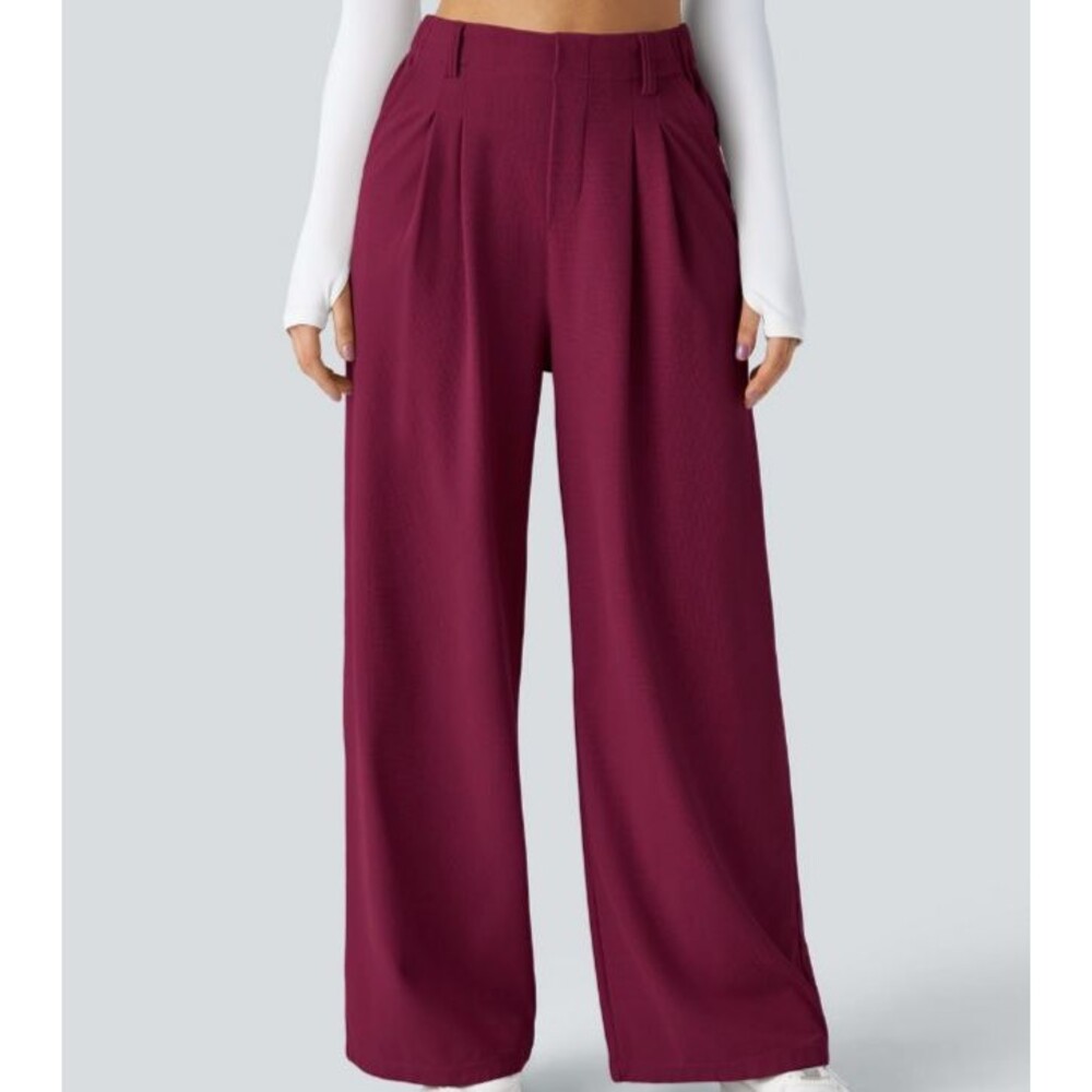NWT HALARA Women's Wide Leg Pants - Burgundy M Medium Tall Long
